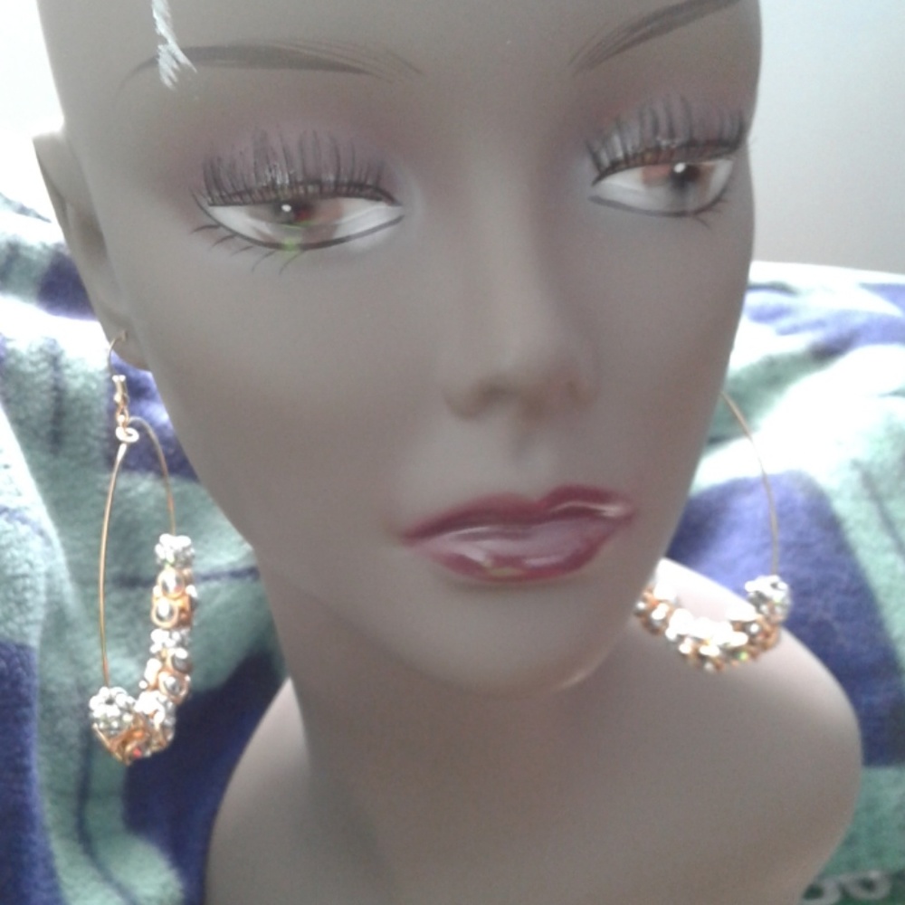 NWT.  Large hoop earrings gold & sparkling beads
